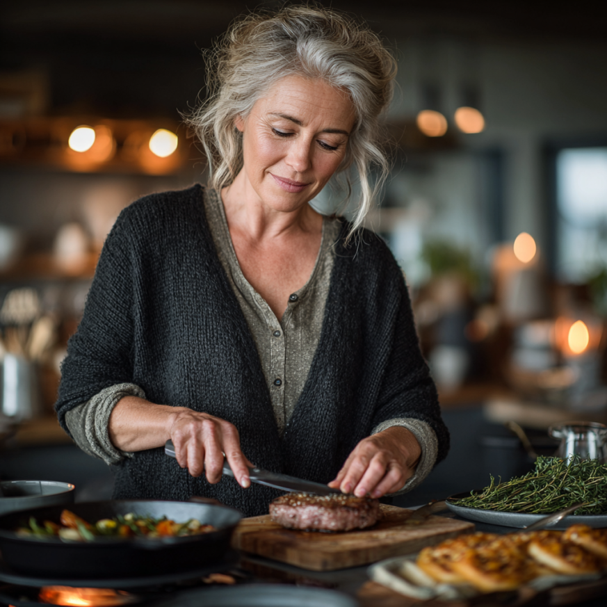 Възрастна двойка готви здравословна храна